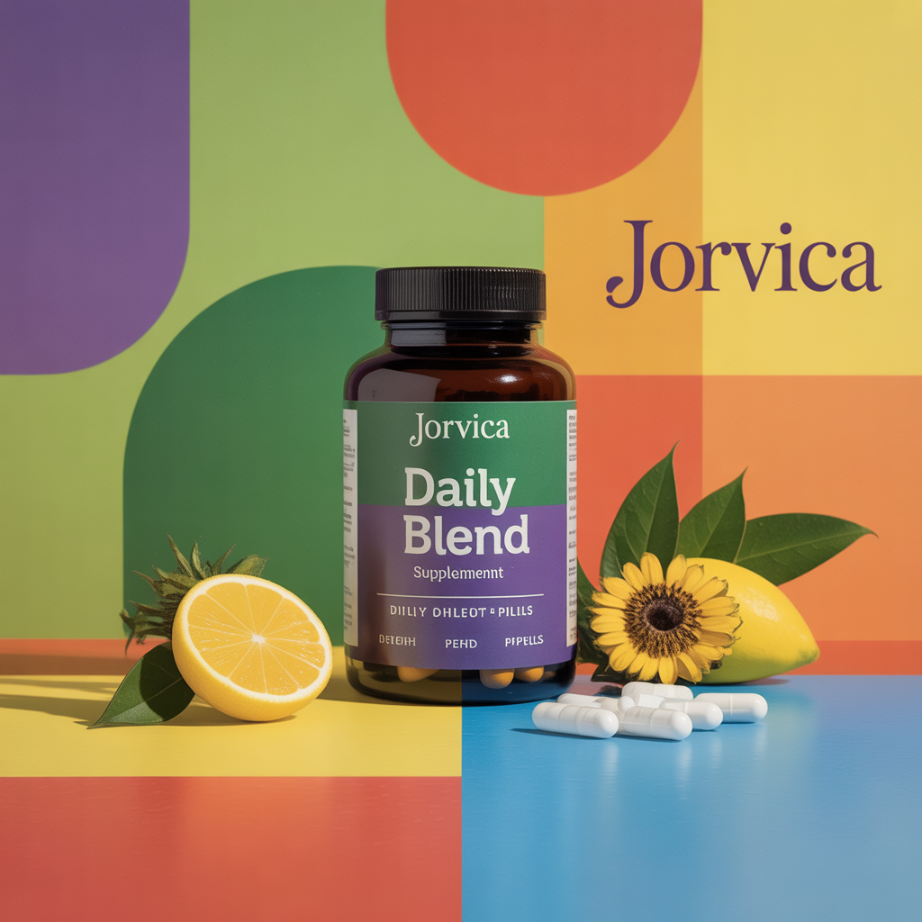 Jorvica daily blend supplement bottle and packaging
